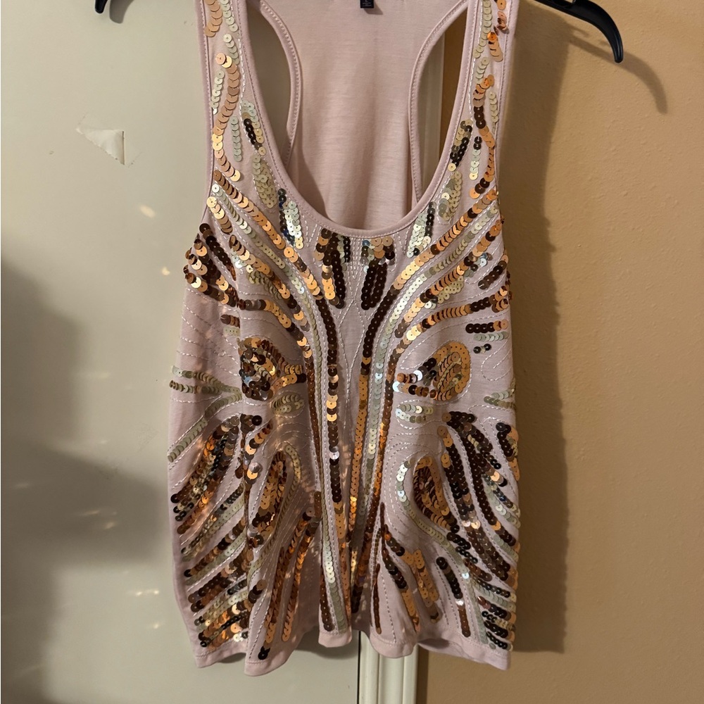 Almost Famous Sequin Cut Out Sleeveless Tank Top White Brown